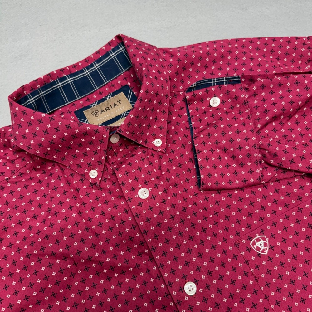 Ariat Wrinkle Free Luis XL Burgundy Geometric Print Long Sleeve Shirt Men